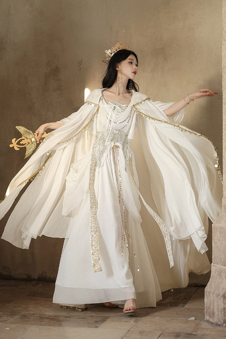 White Sleeveless Ruffled Gothic JSK Dress Set