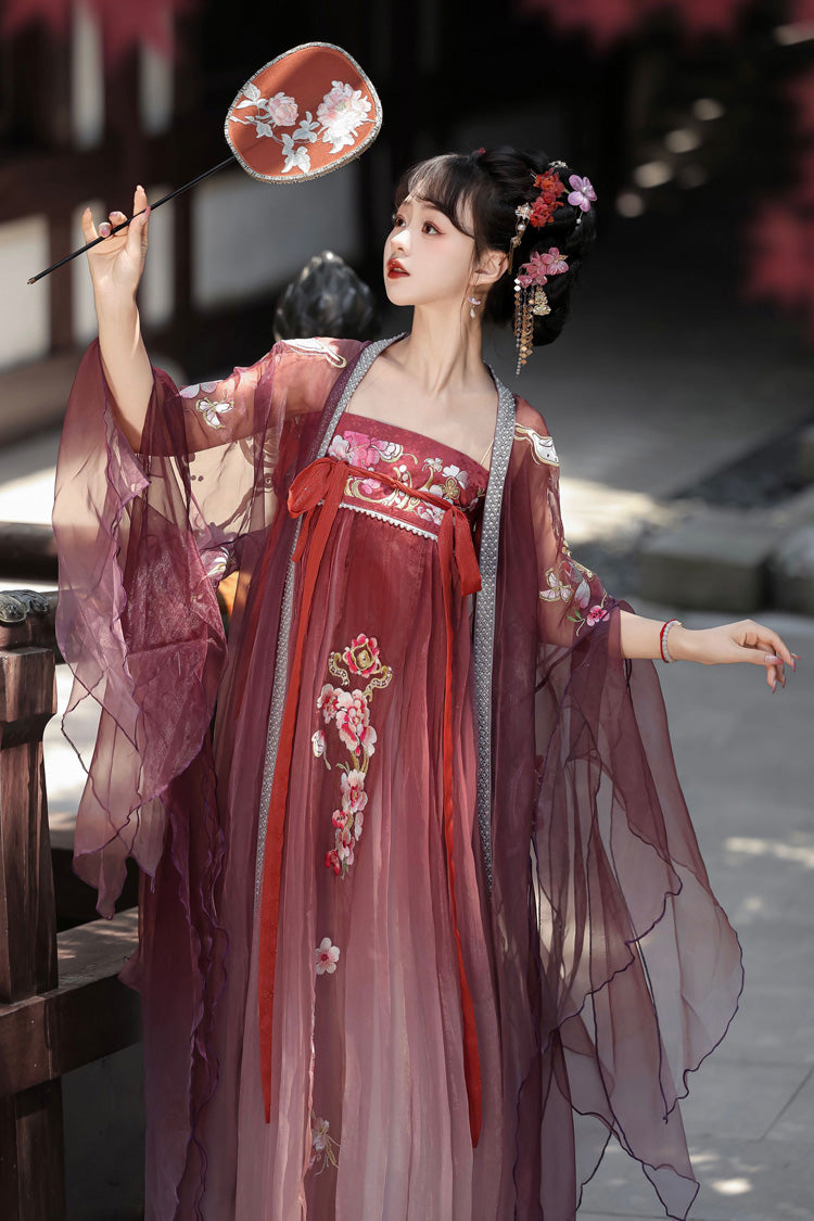 Scarlet Embroidered Tang-style Hezi Hanfu Full Set