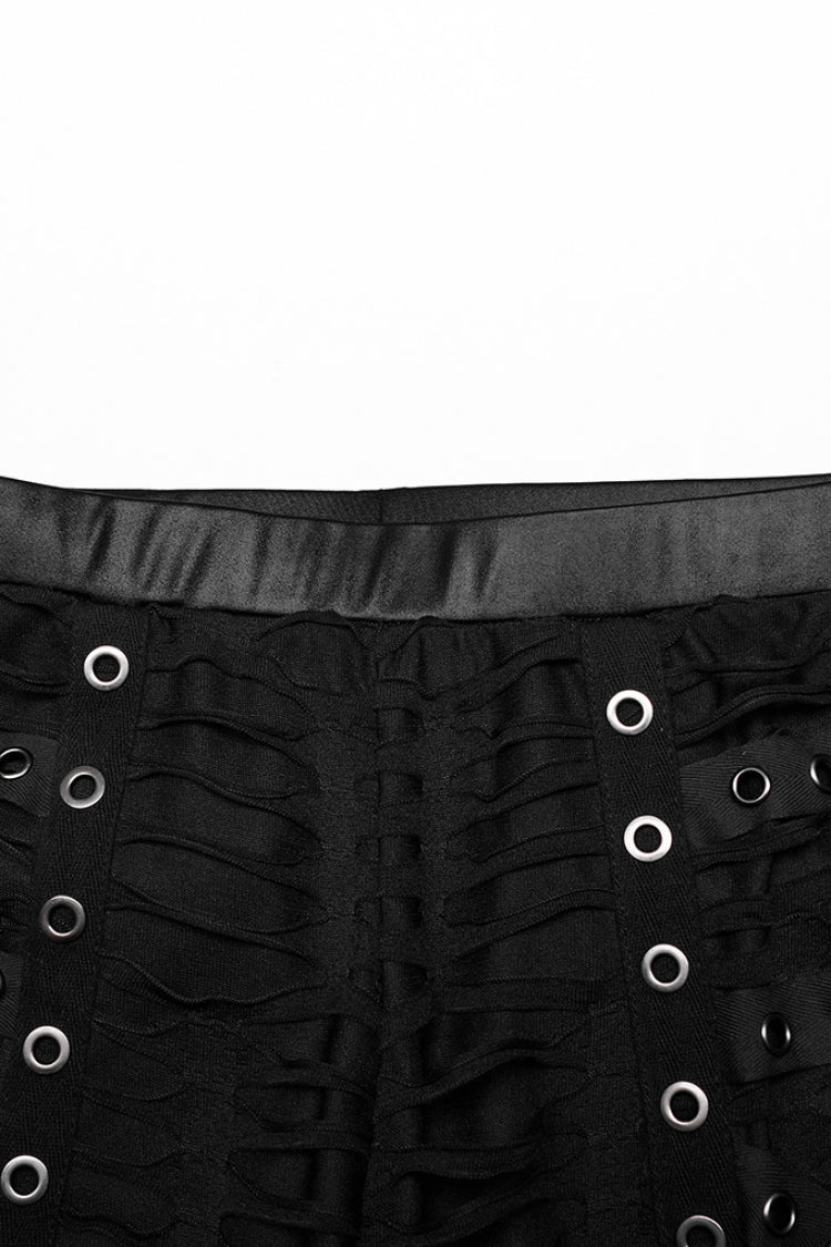 Slim Ripped Tie-Dyed Metal Loop Steampunk Leggings, Two Shades