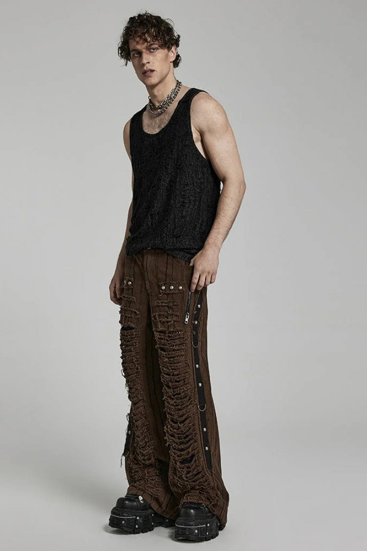 Sleeveless Printed Ripped Steampunk Vest for Men