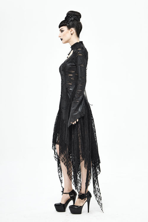 Dragon Spine Hole Decoration Long-Sleeve Gothic Dress