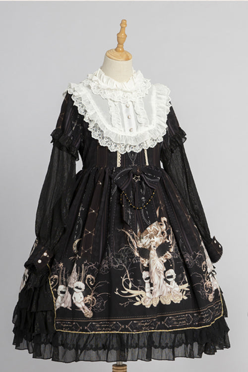 Classic Lolita OP Dress - Ruffled Collar, Long Sleeve, Print