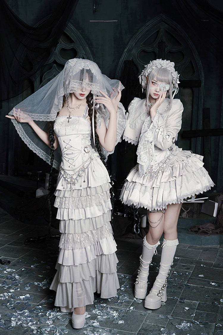 Bionic Doll Square Collar Gothic Lolita Corset Set with Fishtail Skirt, Multi-Layer Ruffles