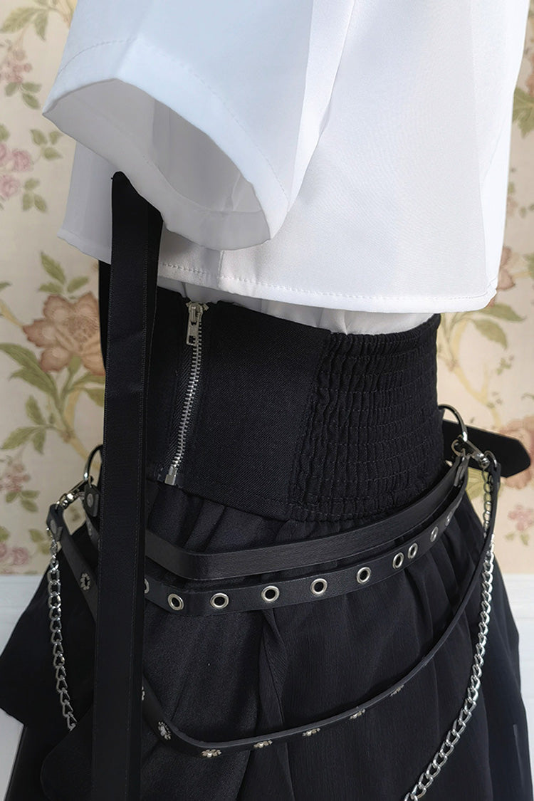 Black/White Ruffle Asymmetric Gothic Jirai Kei Skirt Blouse Set