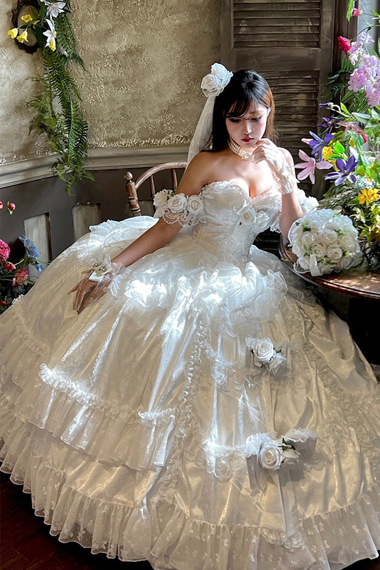 Ivory Bridal Ruffled Bow Lace Princess JSK