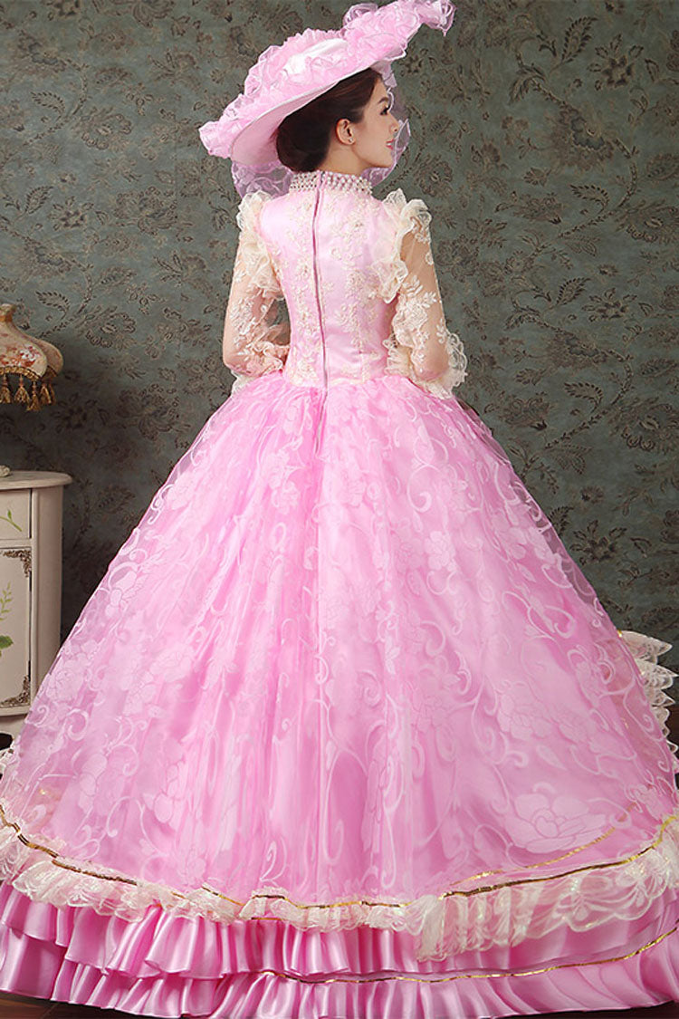 Rose Victorian Floral Lace High-Waist Ruffle Prom Dress