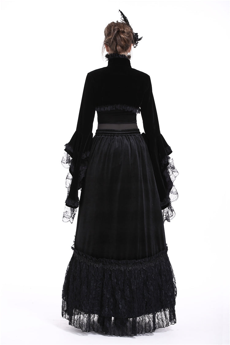 Multi-Layered Long Trumpet Sleeve Rosette Velour Gothic Bolero for Women Lace