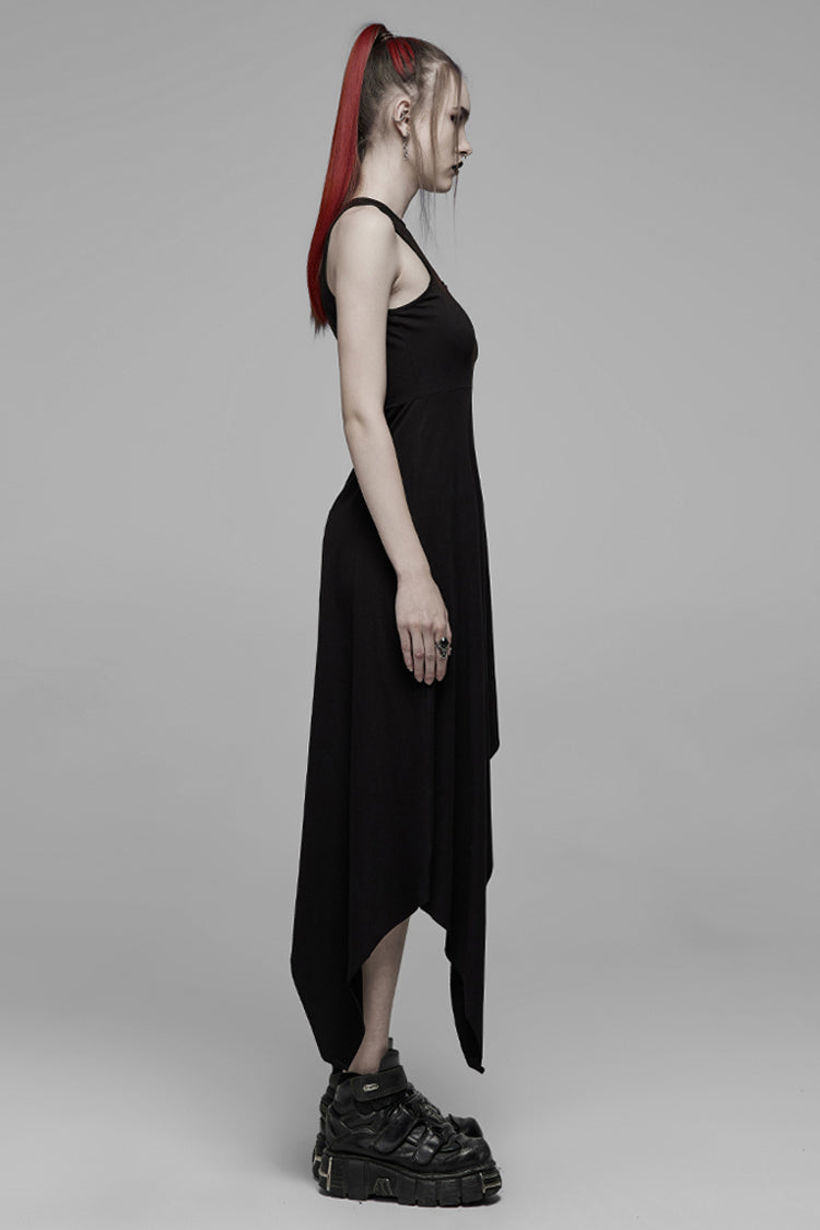 Hollowed Out Cross Spray-Painted Asymmetric Hem Sleeveless Gothic Dress