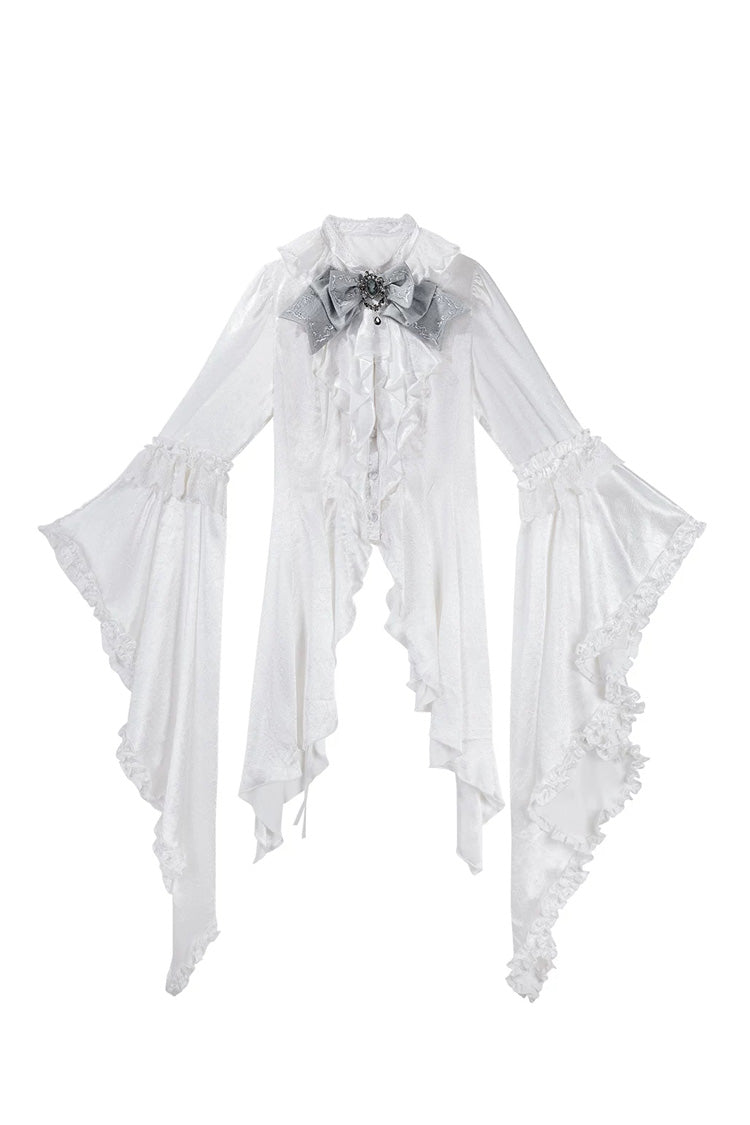 Ivory and Silver Key Embroidered Open-Front Bow Gothic Lolita Skirt Ensemble