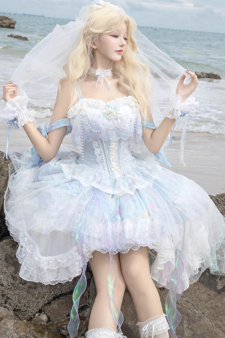 Mermaid's Tears Sleeveless Ombre Print Pearl JSK Set - Sea Blue
