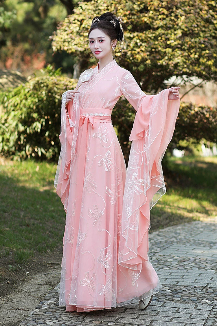 Rose V-Neck High Waist Embroidered Slim Feminine Traditional Chinese Hanfu Complete Ensemble
