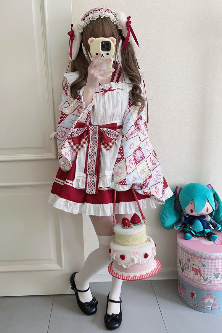 Showa Sweet Pet Japanese Maid Lolita Dress with Ruffle Bowknot