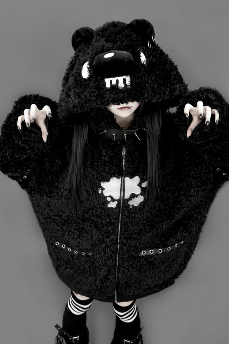 Black Bear-Ear Hooded Zip-Up Gothic Lolita Coat