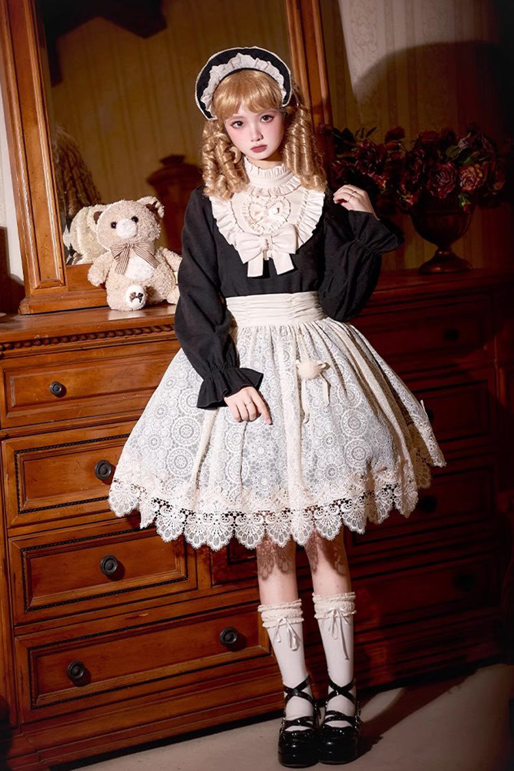 Black Long Sleeve Bow Lace Vintage Dress - Twilight Choir