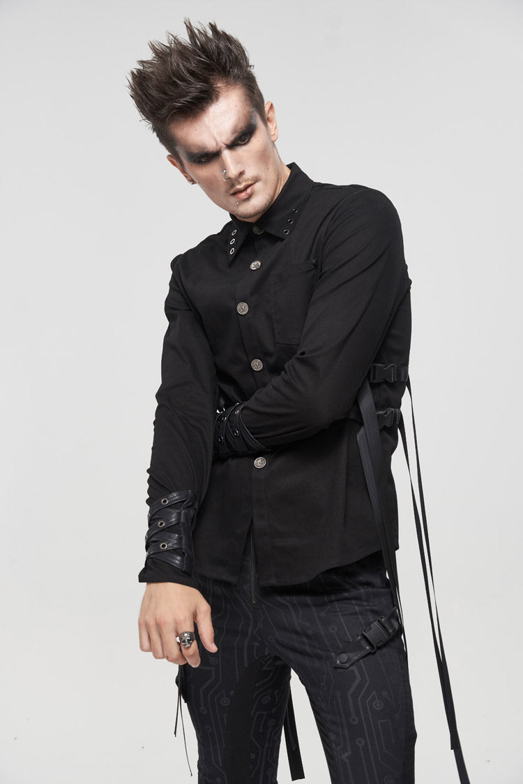 Punk Shirt with Metal Buckles and Nylon Straps for Men