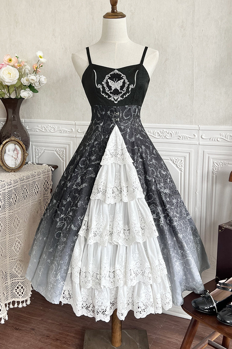 Black White Printed Bone Magic Ruffle Cardigan Lace Classic Gothic Princess Lolita Jsk Dress