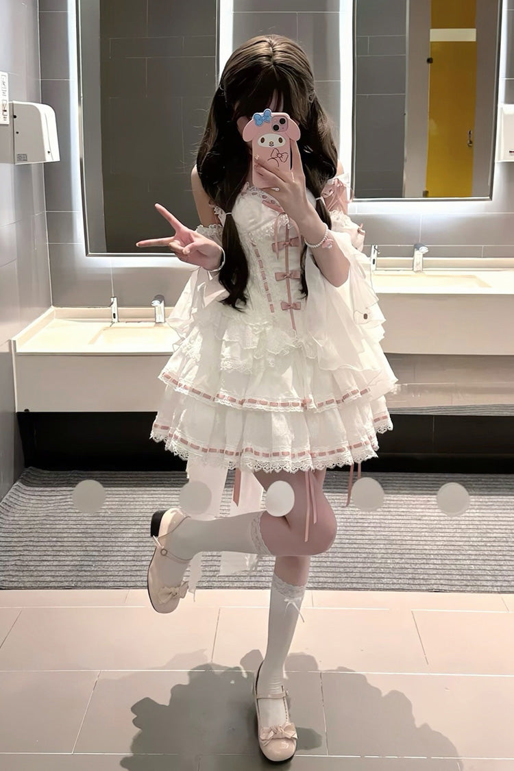 Ivory Detachable Trumpet Sleeve Bow Lace Sweet Coord