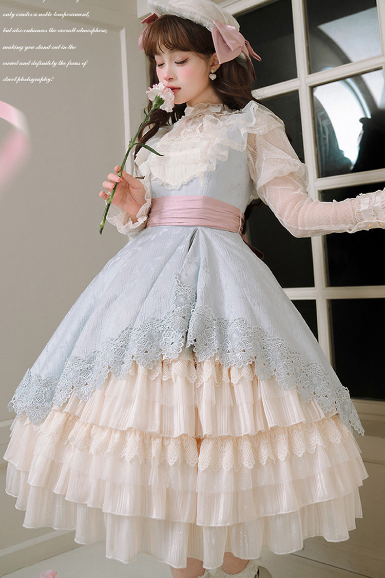 Multi-Color Cream Layers Asymmetric Sweet Lolita JSK Dress - Ruffled Cardigan
