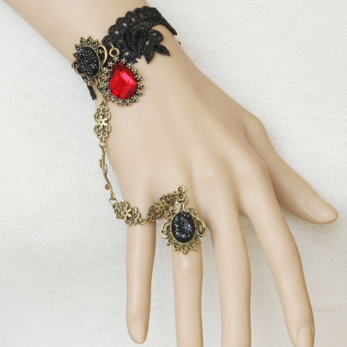 Vampire Lace Ruby Gothic Lolita Ring and Bracelet Set