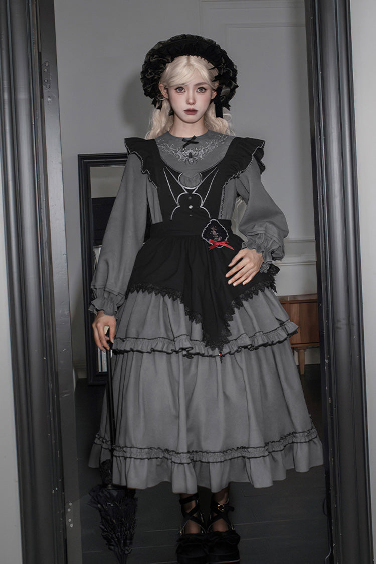 Castle Night Long Sleeved Ruffled Embroidered Gothic Lolita Dress