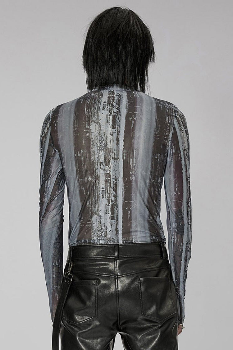 Tech-print High Collar Fitted Long Sleeve Shirt - Punk