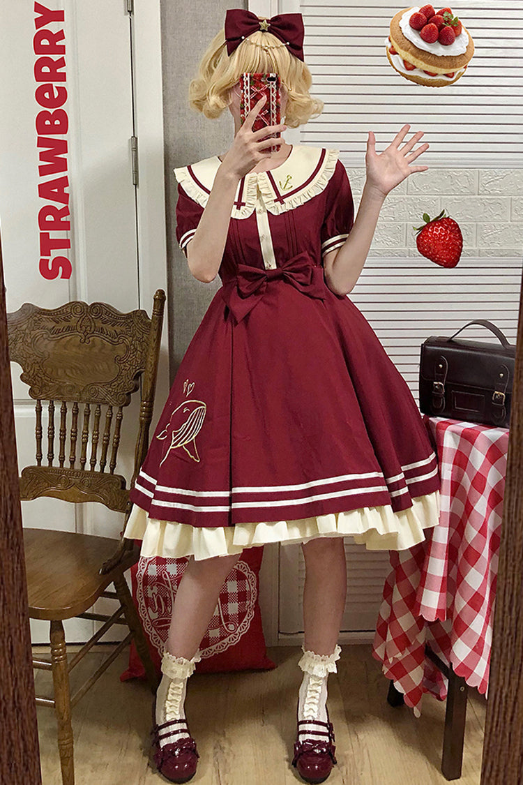 Navy Sailor Short Sleeve Sweet Lolita Dress with Whale Print