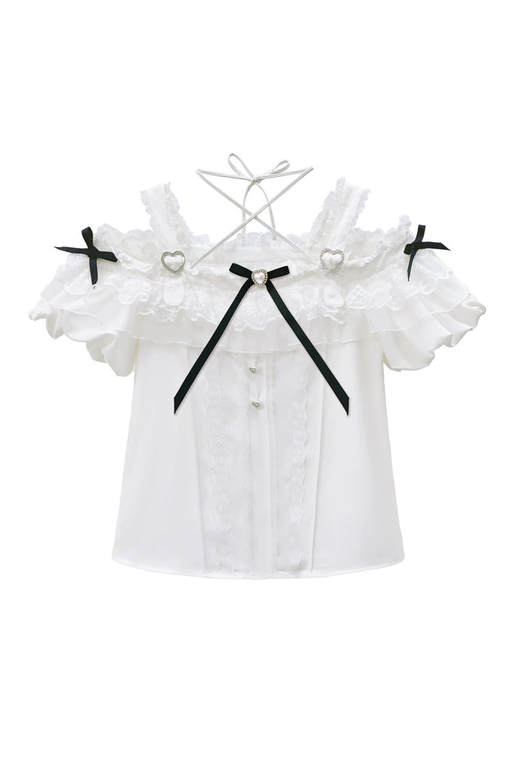 Plaid Bow Classic Jirai Kei Skirt Ensemble with Off-Shoulder Sleeves