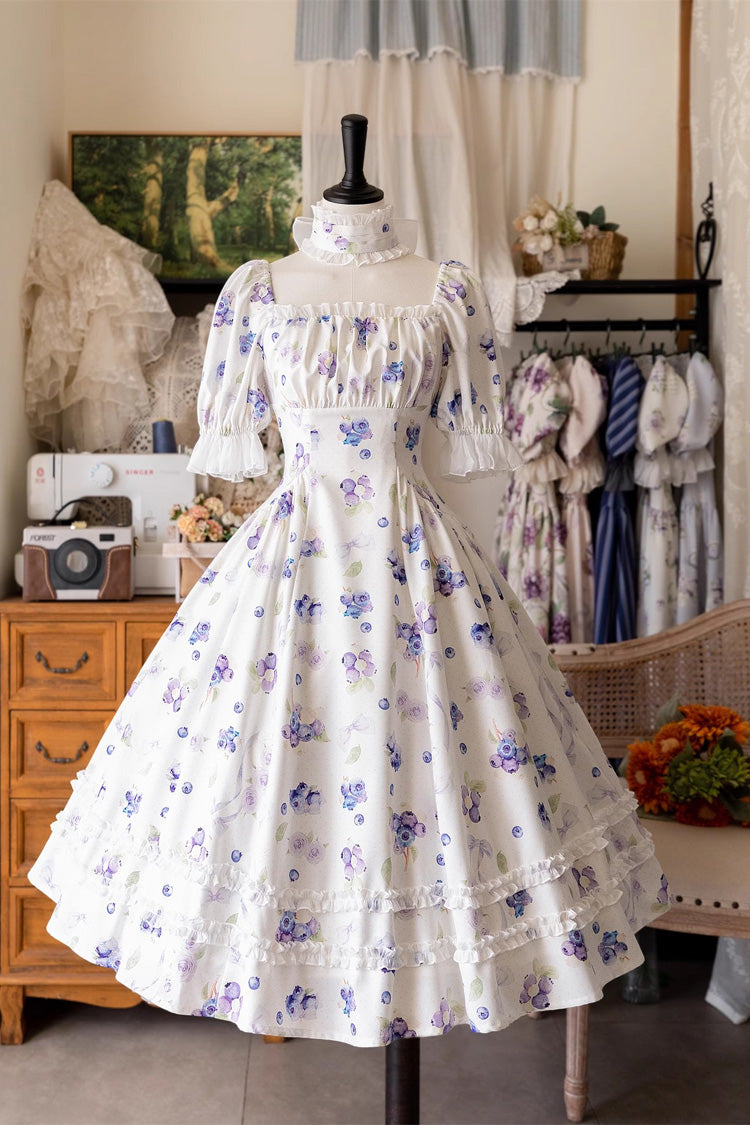 Forest Basket Printed Ruffled Lace Sweet Elegant Dress