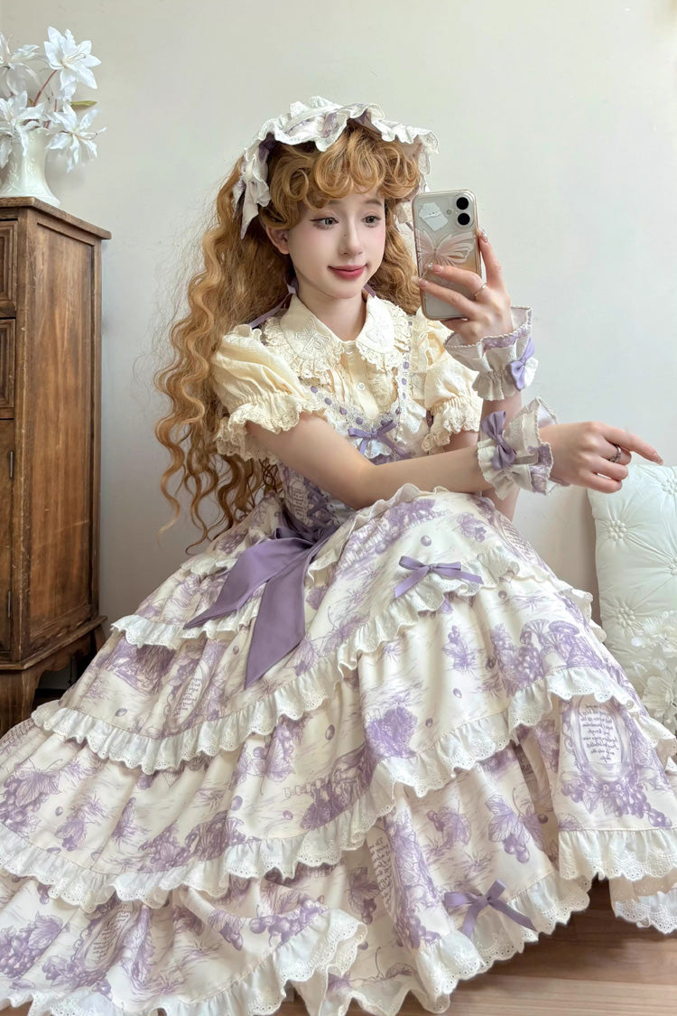 Grape Moon Almanac Violet Sleeveless Tiered Ruffled Bow Lolita JSK - Grape Moon Almanac