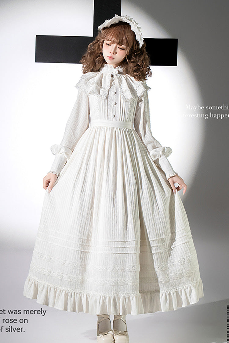 Ivory Long Sleeve Jacquard Gothic Dress with Bows - Quiet Place