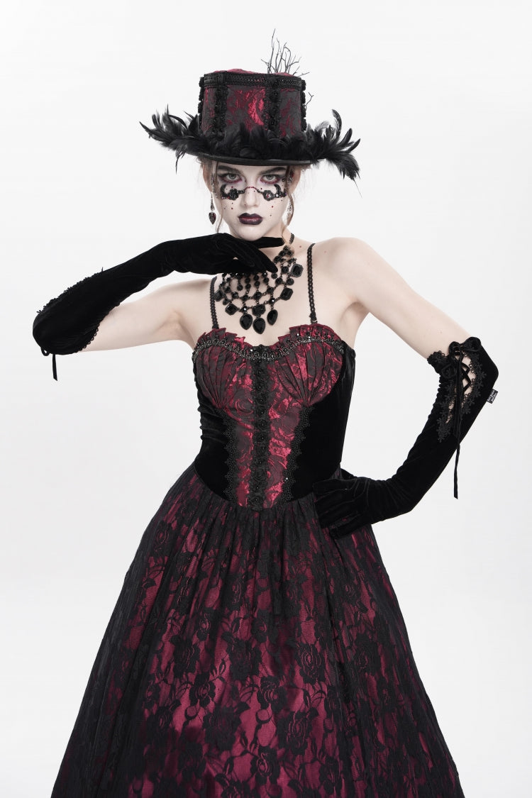 Scarlet Beaded Floral Embroidered Gothic Long Slip Dress
