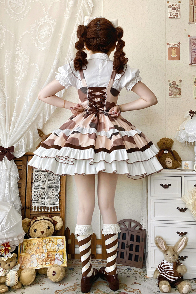 Calico Cat Sleeveless Triple-Layer Ruffled Bow Plush JSK