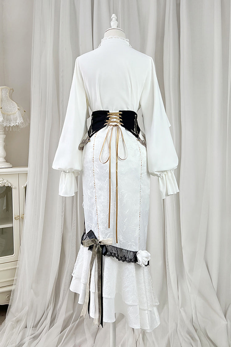 Ivory Jacquard Embroidered Irregular Skirt with Bow - Star Gate