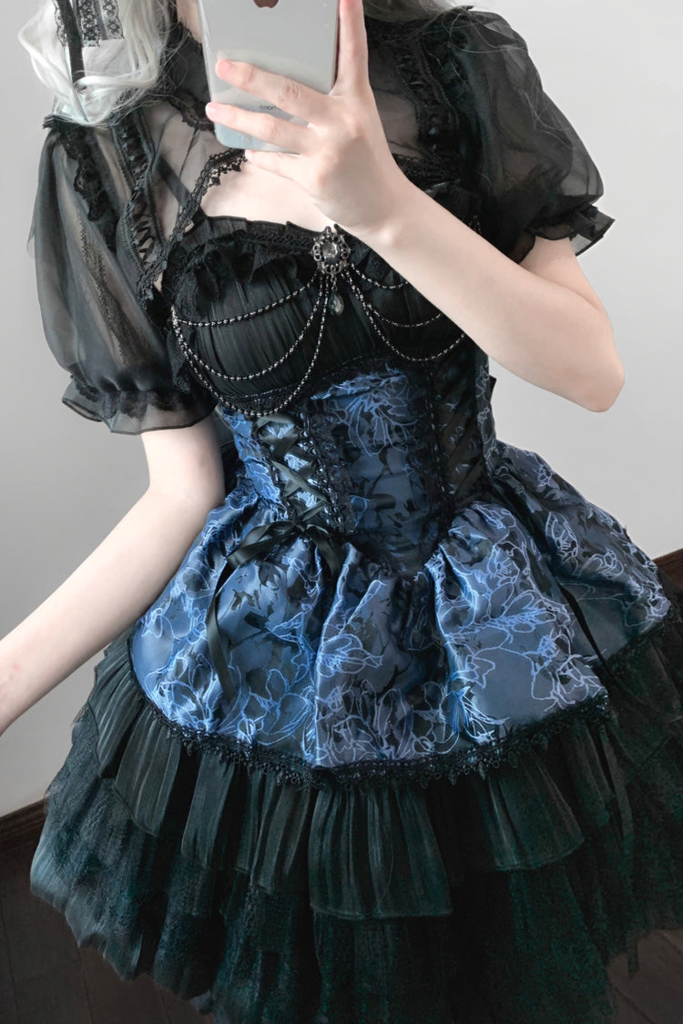 Ruffle Gothic JSK Dress with Night Print