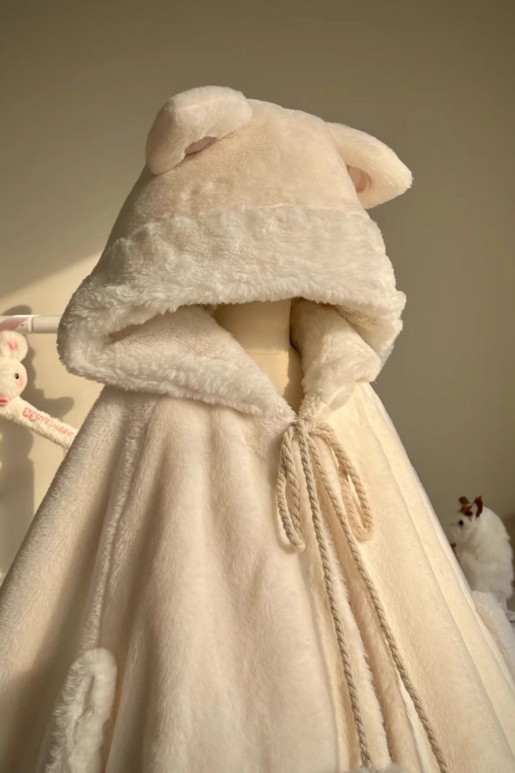 Cream Little Star Wish Cat Ears Hooded Sweet Lolita Cloak Coat