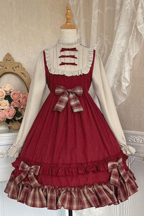 Christmas Bowknot High-Waist Ruffled OP Dress with Lapel Collar