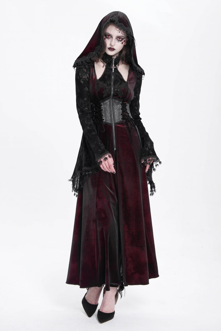 Scarlet Hollow Embroidery Hooded Ripped Gothic Coat