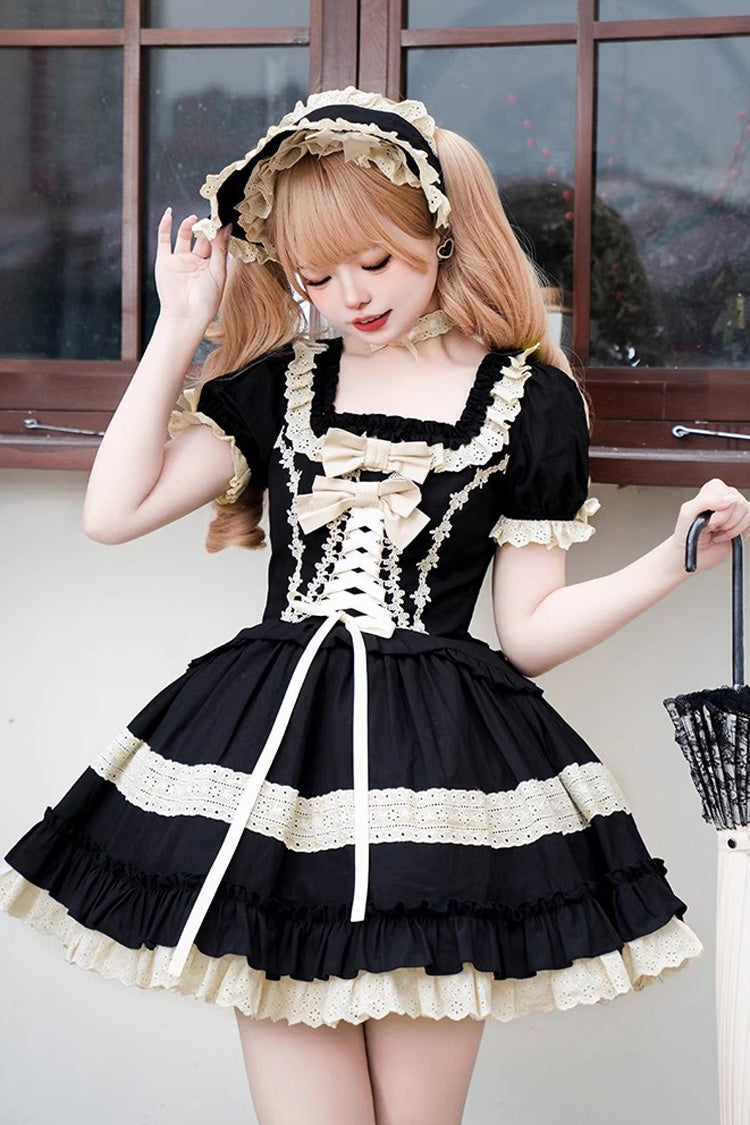 Sweet Lolita Dress with Multi-Layer Ruffles Bowknot Short Sleeves