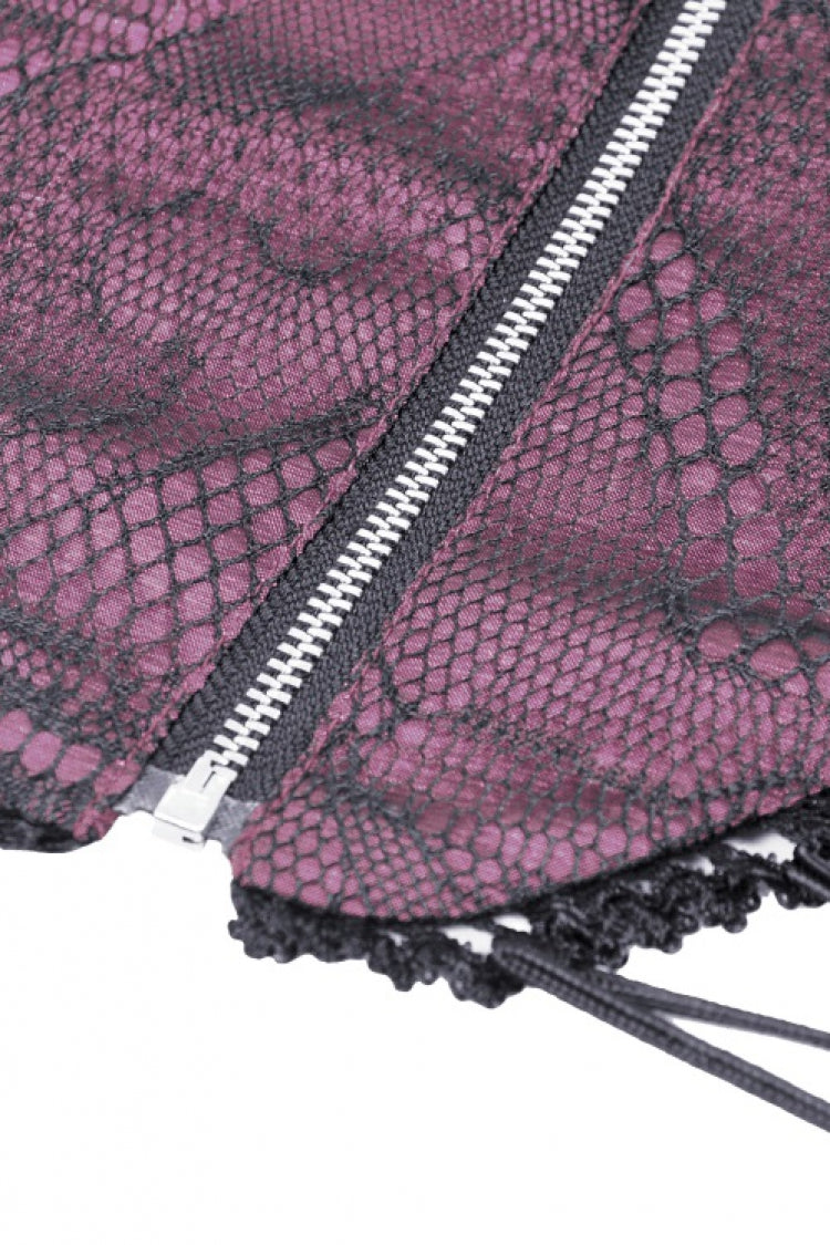 Mauve Butterfly Embroidered Lace Luxurious Royal Underbust Corset