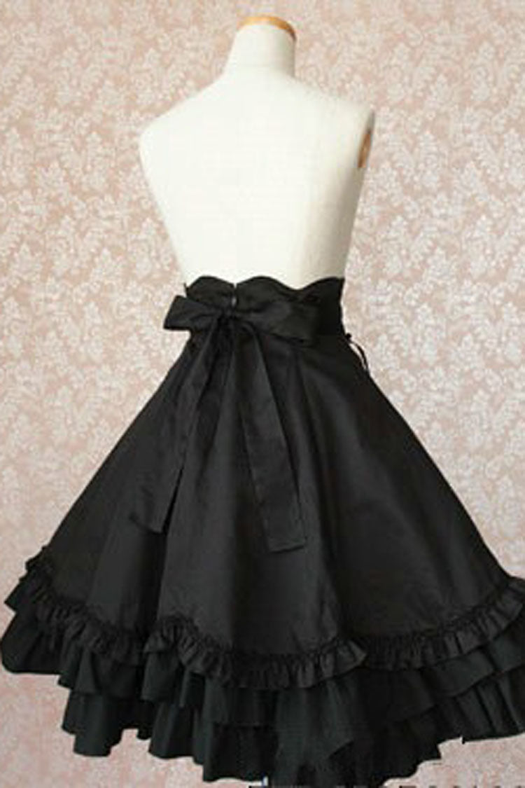 Black High-Waisted Double-Breasted Button Bow Ruffled Multi-Layer Gothic Skirt