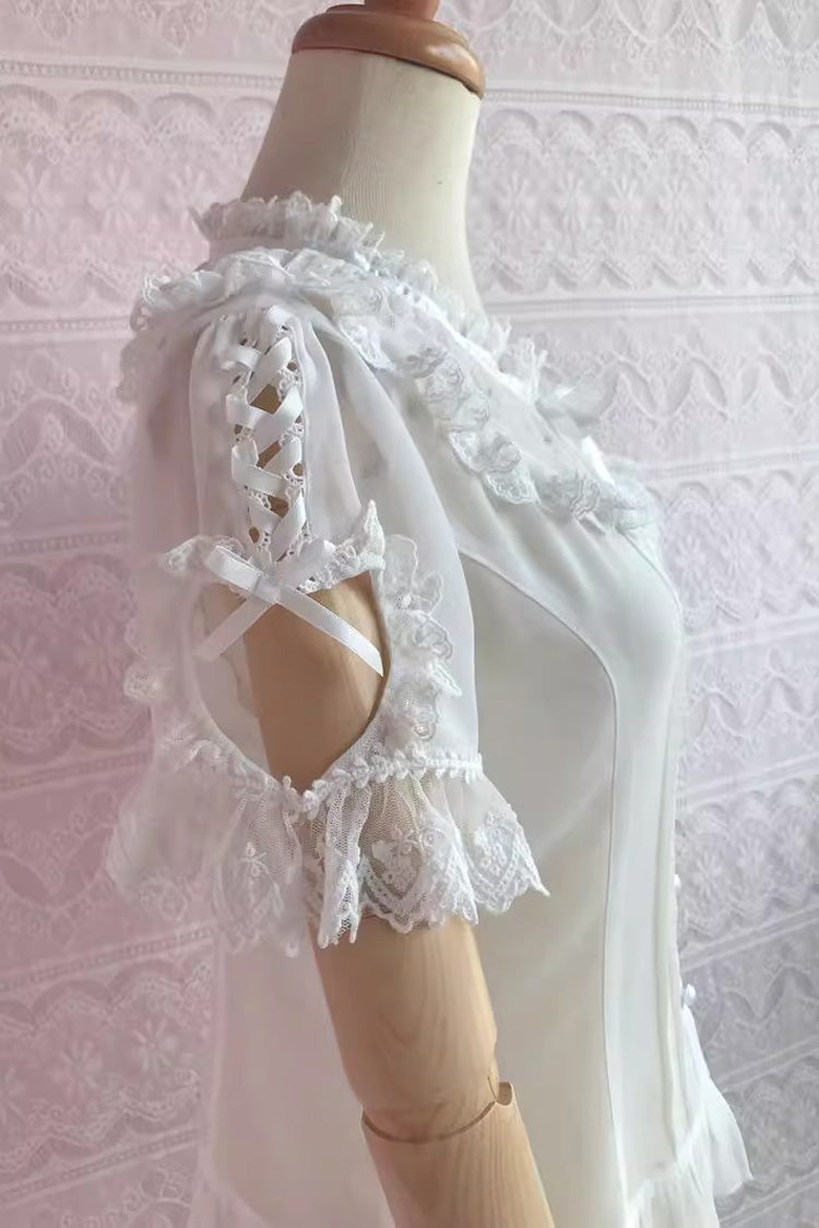 Sweet Lolita Chiffon Blouse - Puff Sleeve, Lace Trim, 2 Colors
