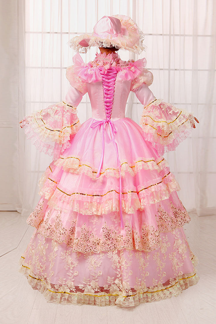 Rose Trumpet Sleeves High Waist Cutout Embroidery Print Multi-Layer Victorian Lolita Ball Gown