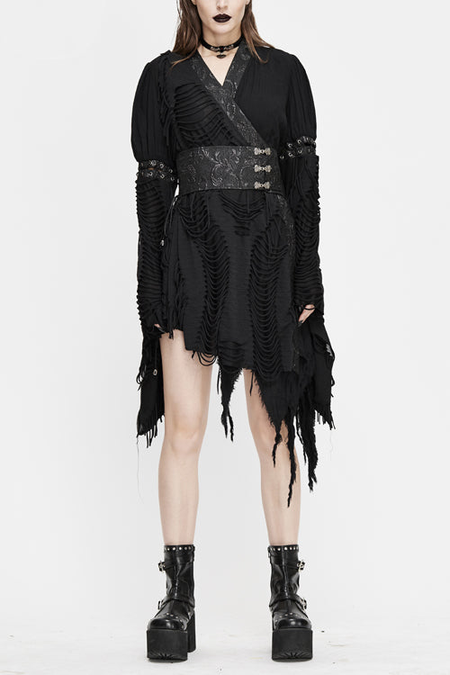 Asymmetric Mesh Unedged Punk Dress with Belt