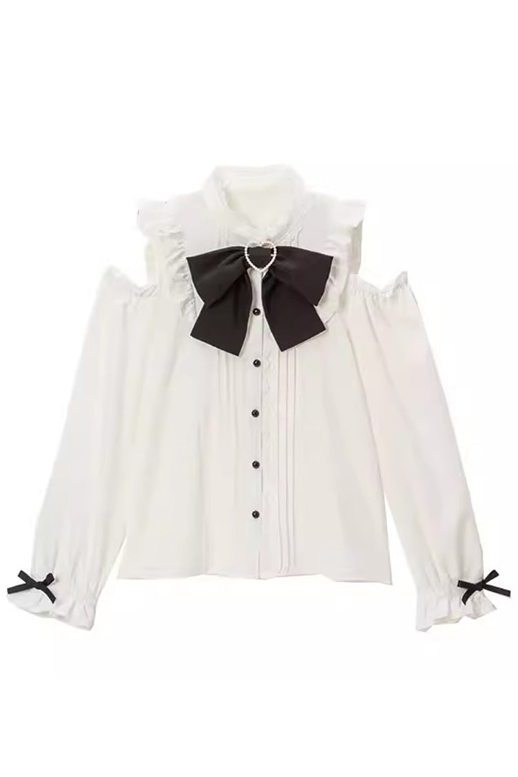 Off-Shoulder Bowknot Blouse with Long Sleeves in 3 Colors