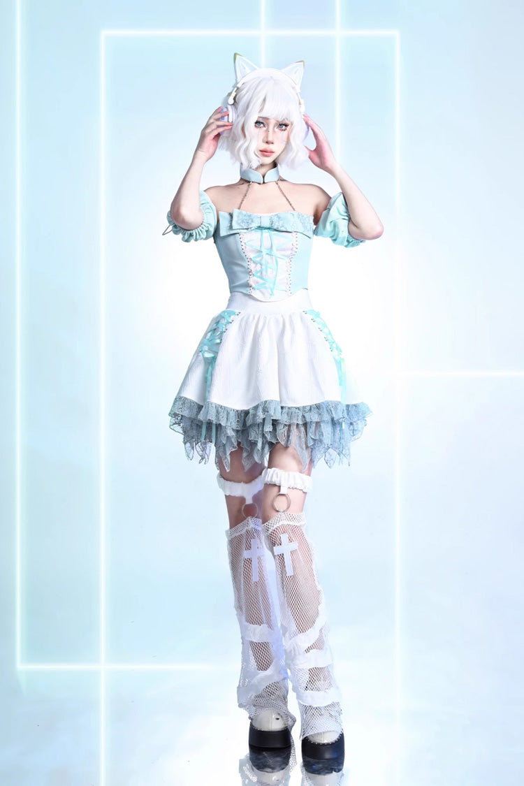 Ivory Ruffle Lace-Up Sweet Lolita Skirt - Virtual Idol