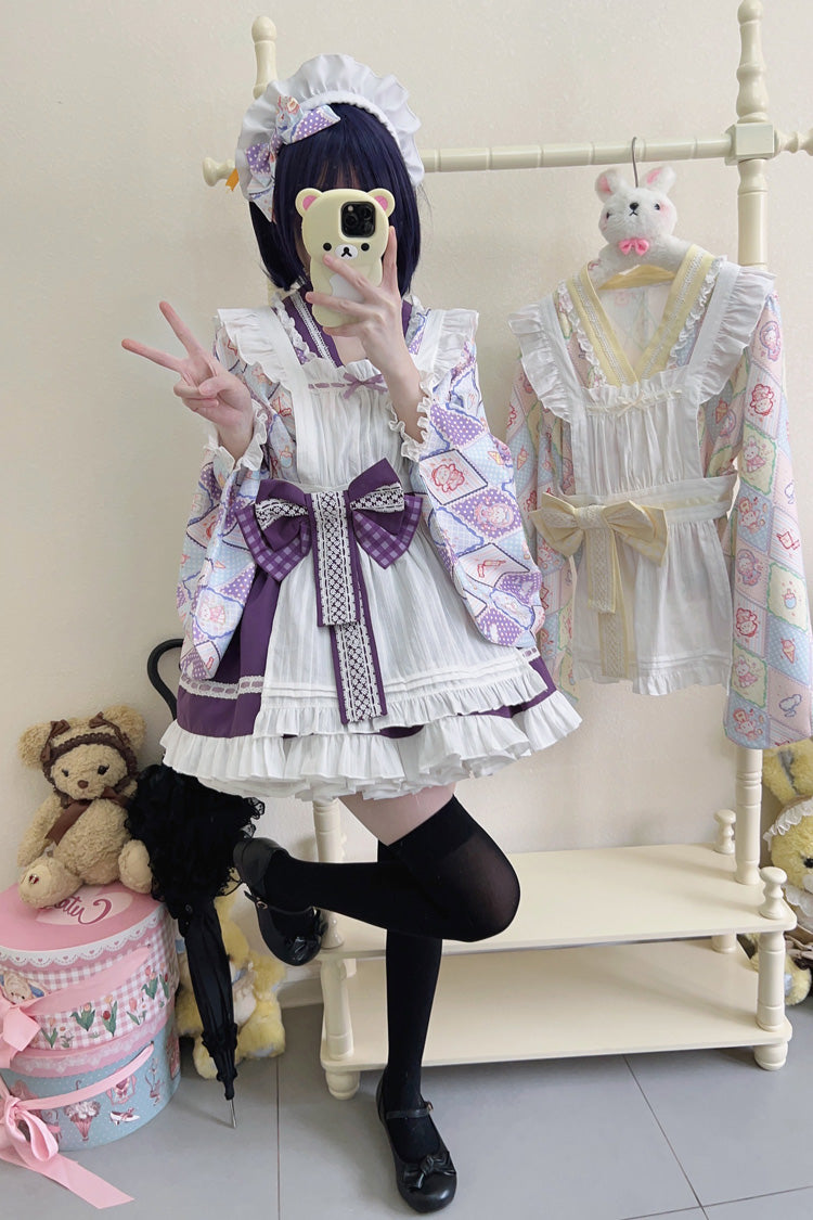 Showa Sweet Pet Japanese Maid Lolita Dress with Ruffle Bowknot
