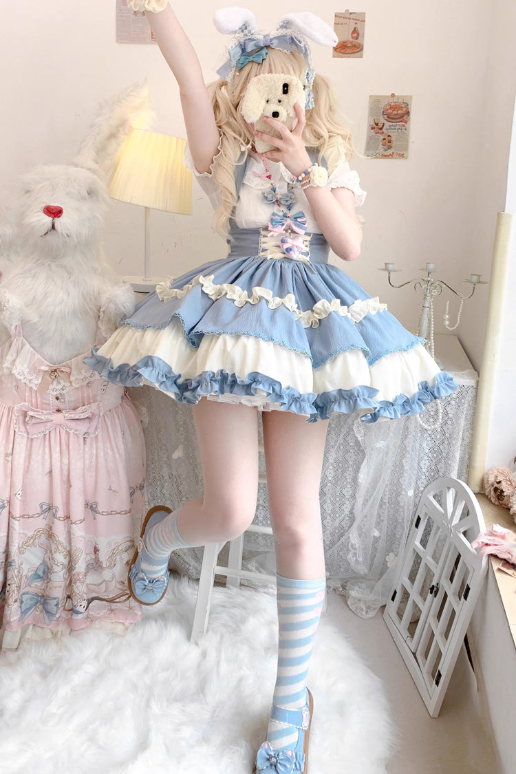 Strappy Doll Collar Ruffle Sweet Tiered Skirt in 7 Colors