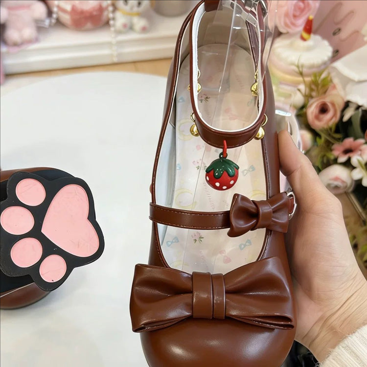 Ankle Bell Bow Mary Jane Heels - Cat Paw Sole, 6 Colors