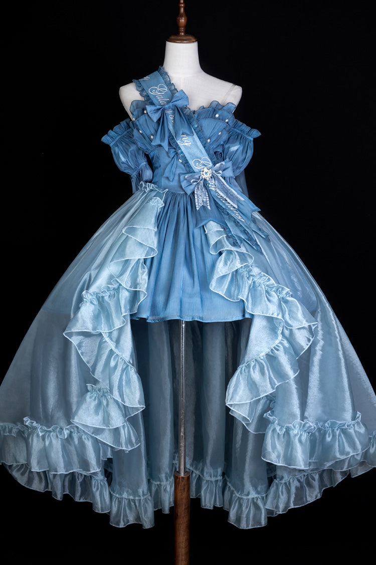 Mermaid Princess Ruffle Hanayome Bow Sweet Elegant JSK Dress Set in Blue