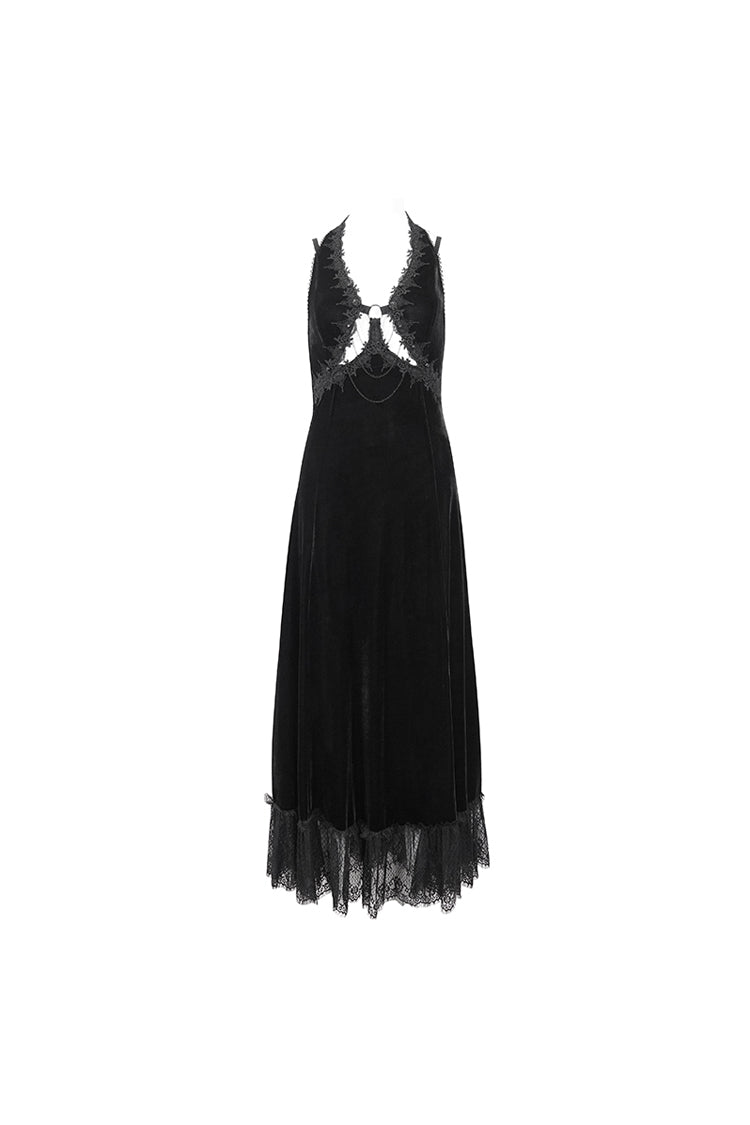 Lace Hem Slip Long Gothic Dress for Women with Lace-Up